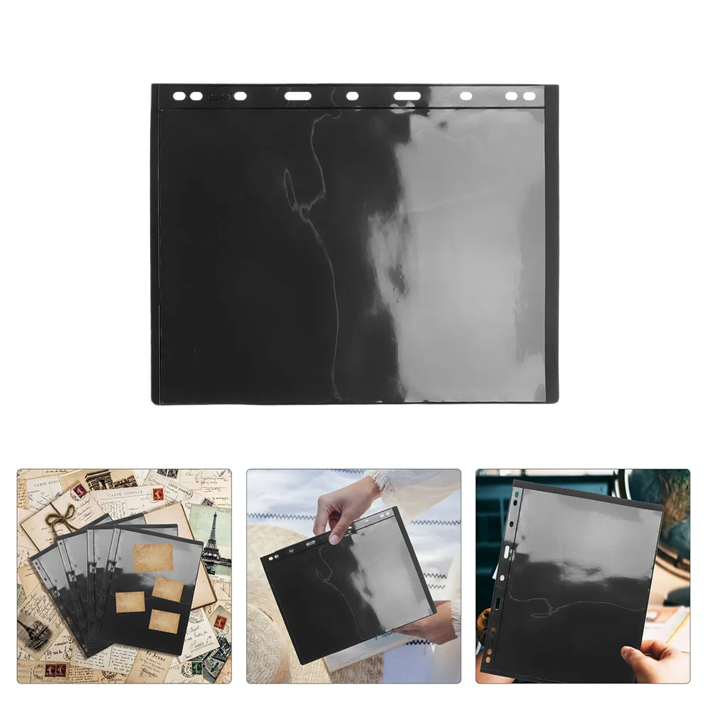 

10Pcs Double Sided Stamp Album Pages 9-Hole Binding Black Background for Preservation Stamp Sheet Holder Inserts