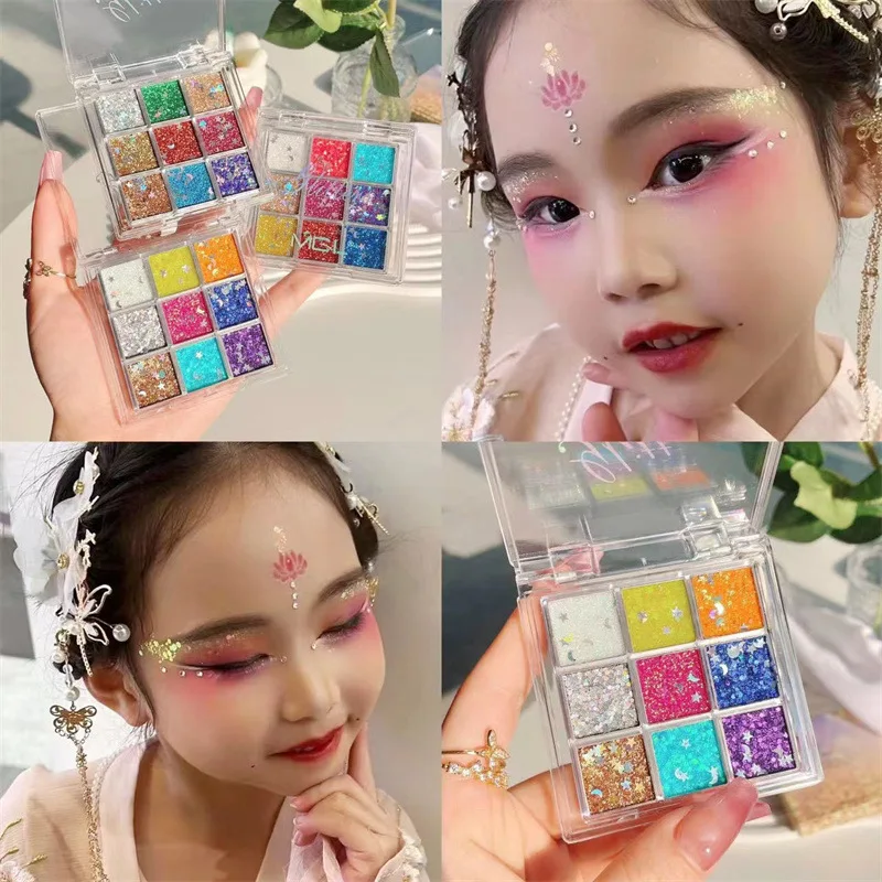 

9-Colors/Set Glitter Eyeshadow Palette With Untra-thin Star/Moon Sequins Nail Glitter DIY 1*Set Fine Sparkle Eyeshadow Dust &*&