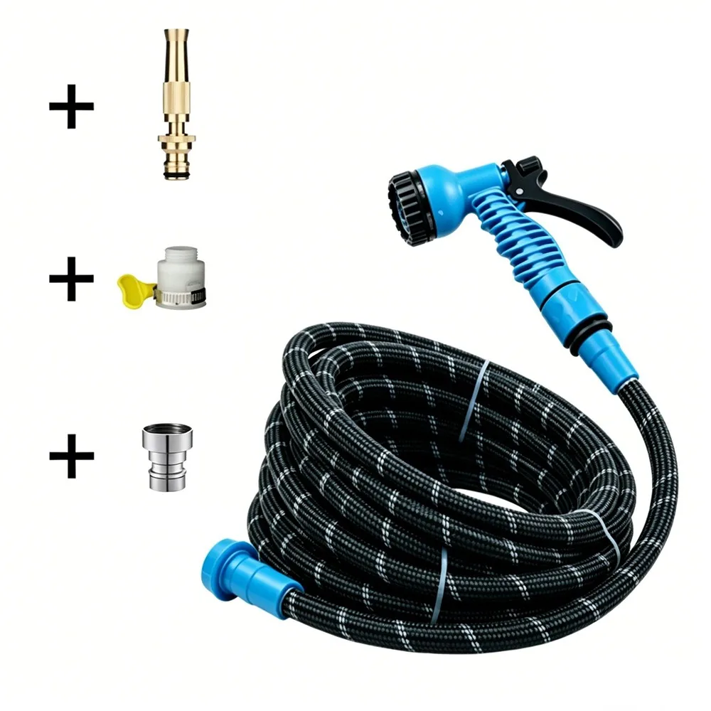 5-30M Garden Hose with Spray Nozzle 7 Functions Non-Clogging Spray Misting System Leak-Proof Flexible Spray Water Hose