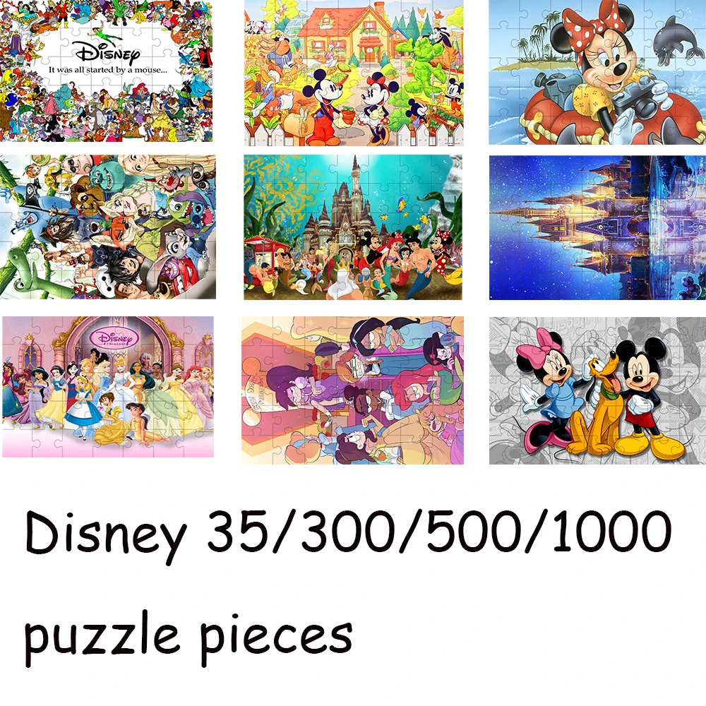 

jigsaw puzzle Disney Mickey Minnie 35/300/500/1000 pieces wooden onePiece Puzzles for Adults childrenEducational Toys Gifts