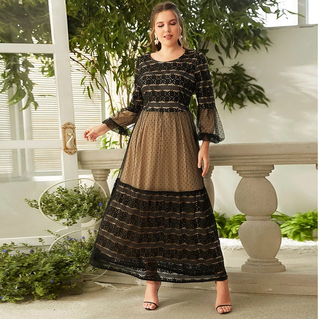 Vestidos largos de encaje negro Para mujer ropa de talla grande faldas elegantes Vestido de noche Elegante Para Gorditas tunica femenina AliExpress