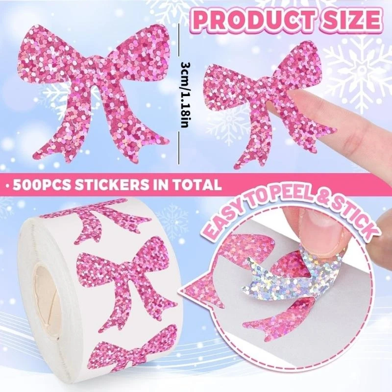 

500Pieces Glittering Bowknot Sticker 30mm Wrapping Label Sticker for Seal Envelope Card Packaging Scrapbooking Sticker H8WD