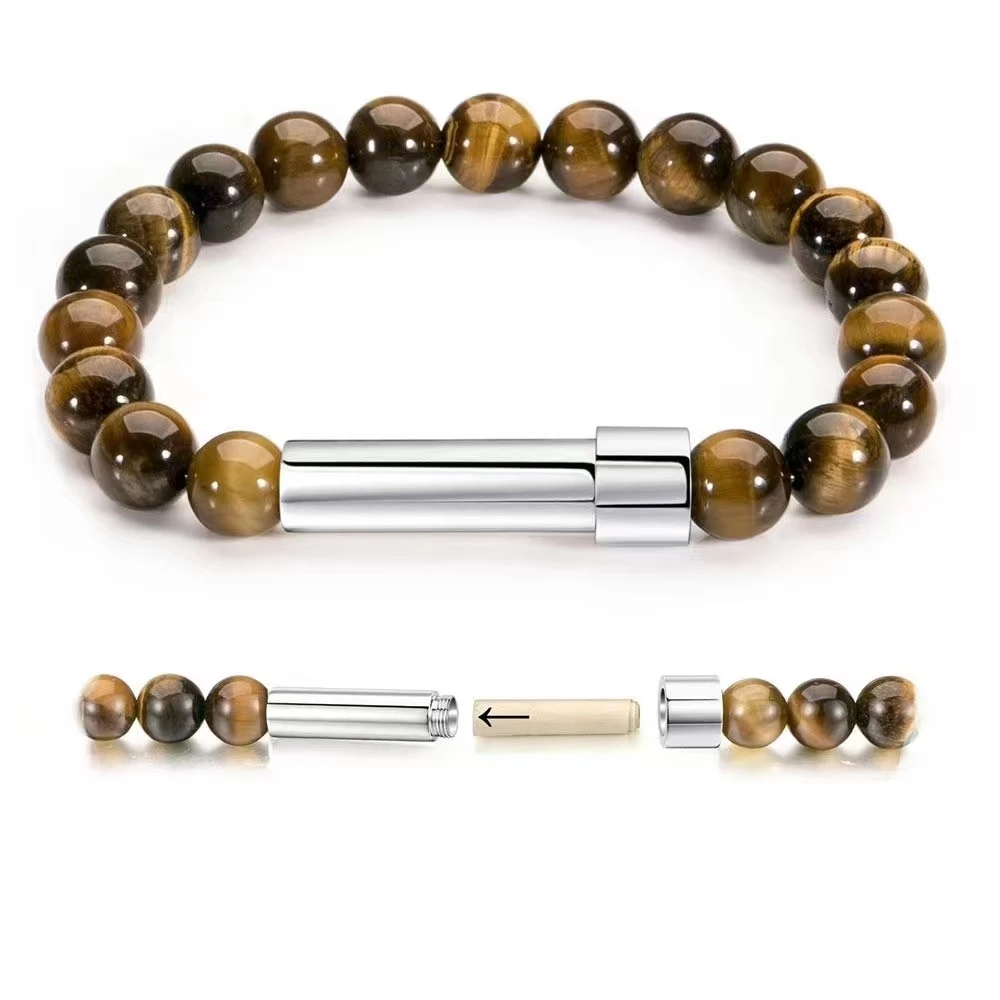Natural Stone Stainless Steel Tube Secret Message Bracelet Women Men Cool Can Place Notes Friendship Couples Wishing Jewelry