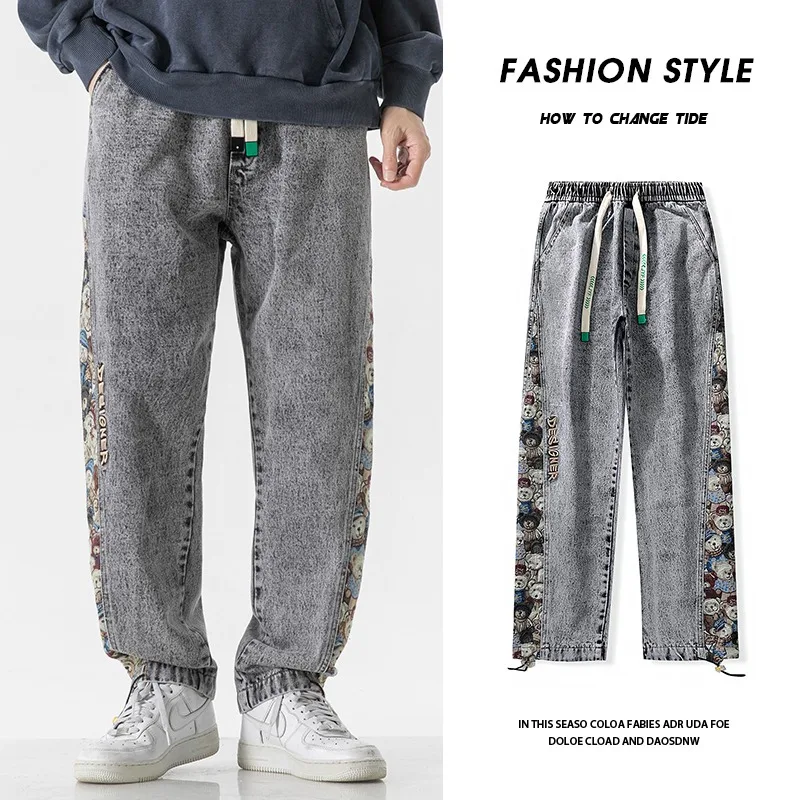 

Autumn and Winter Men's Summer Pants Baggy Large Size Jean Embroidery Streetwear Clothing Male Jeans Pants Straight Tube Loose