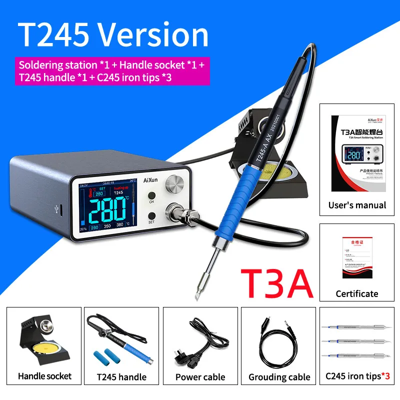 AIXUN T3A Intelligent Soldering Station With T12/T245/936 Handle Welding For SMD&BGA Repair Fast Heating 200W Remote Upgrad