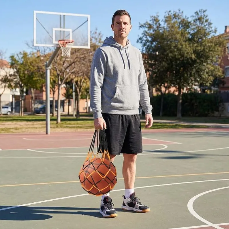 Basketball-Netztasche aus dickem gewebtem Nylon-Mesh, strapazierfähige Tragetasche für Basketball-, Fußball-, Volleyball- und Sportbälle. – Detail 4