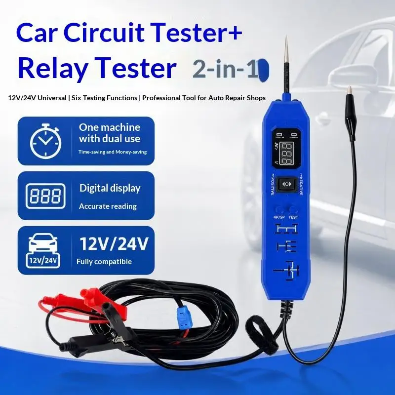 Car Circuit Tester,Relay Tester, 2 In 1 Digital Voltage Tester(12-24V Dc)