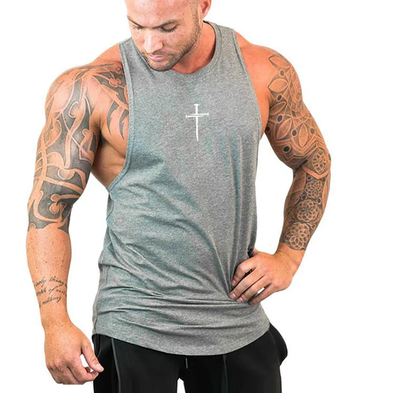 Solid Color Gym Bodybuilding Running Sport Vest Summer Cotton Breathable Sleeveless T-shirt Men Fitness Workout Muscle Tank Tops
