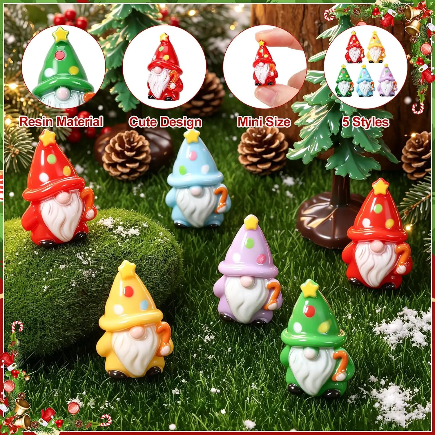 25 Pcs Christmas Mini Resin Gnomes Figurines for Fairy Garden Sturdy Resin Mini Tiny Christmas Gnomes for Fairy Garden Craft