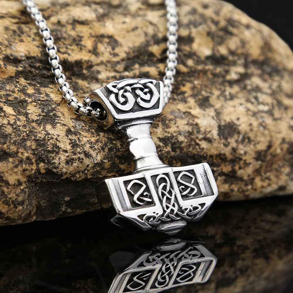 Thors Hammer Anhänger Halsketten für Männer Viking Nordic Keltischen Edelstahl Schmuck Hypoallergen Amulett Geschenke Dropshipping