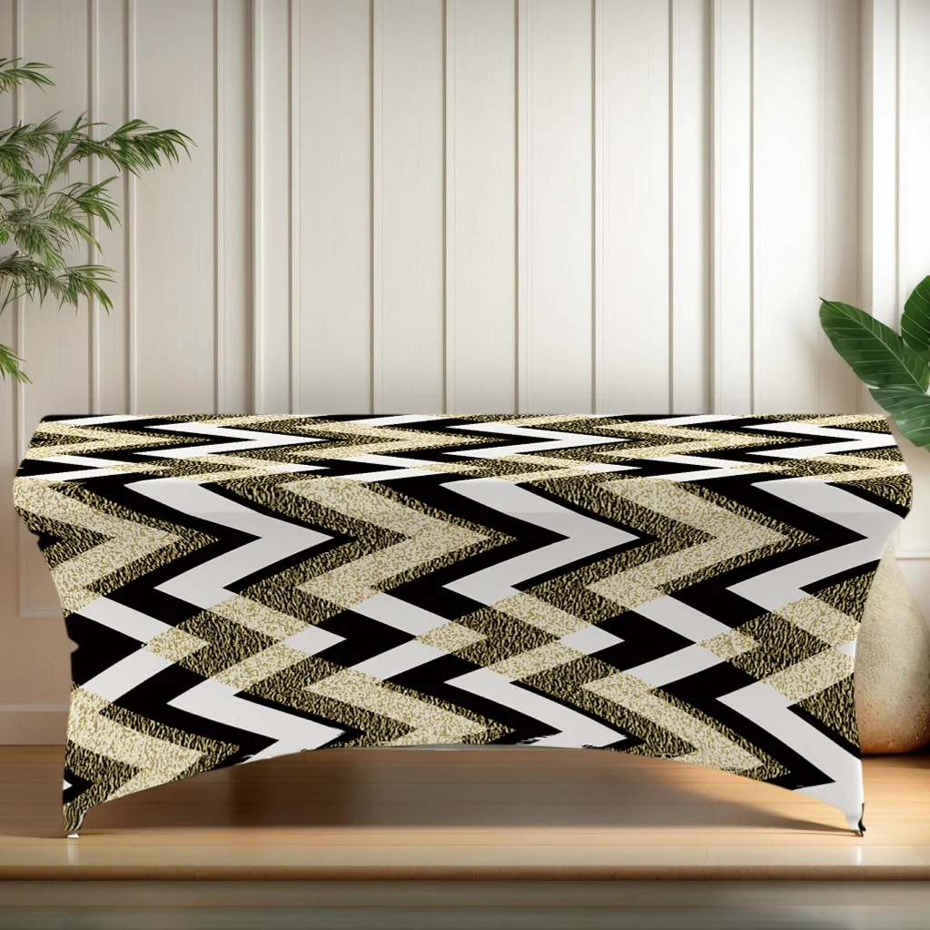 1pc All-inclusive tablecloth,Gold Black Chevron Stretch Table Cover,Suitable for kitchen parties