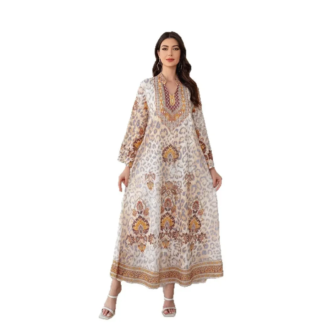 Robe feminino muçulmano do oriente médio, tecido bordado, estampa de diamante quente, vestido feminino abayas