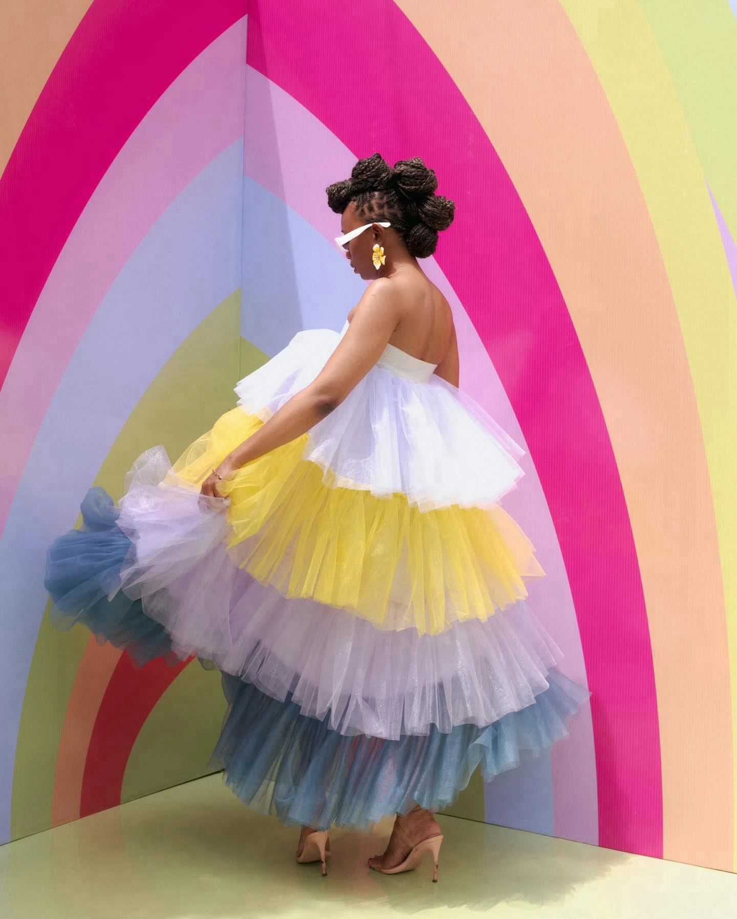 Bonito mix-colorido em camadas tutu vestido feito sob encomenda cintura elástica em camadas babados tule vestidos femininos multi-cores festa de aniversário d