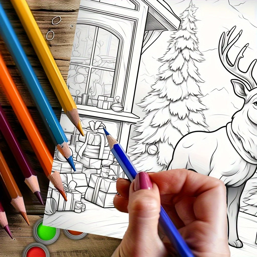 28 Pages Funny Christmas Theme Coloring Book for Adult Stress Reduction | Colouring Book for Stress Relief and Mood Reduction