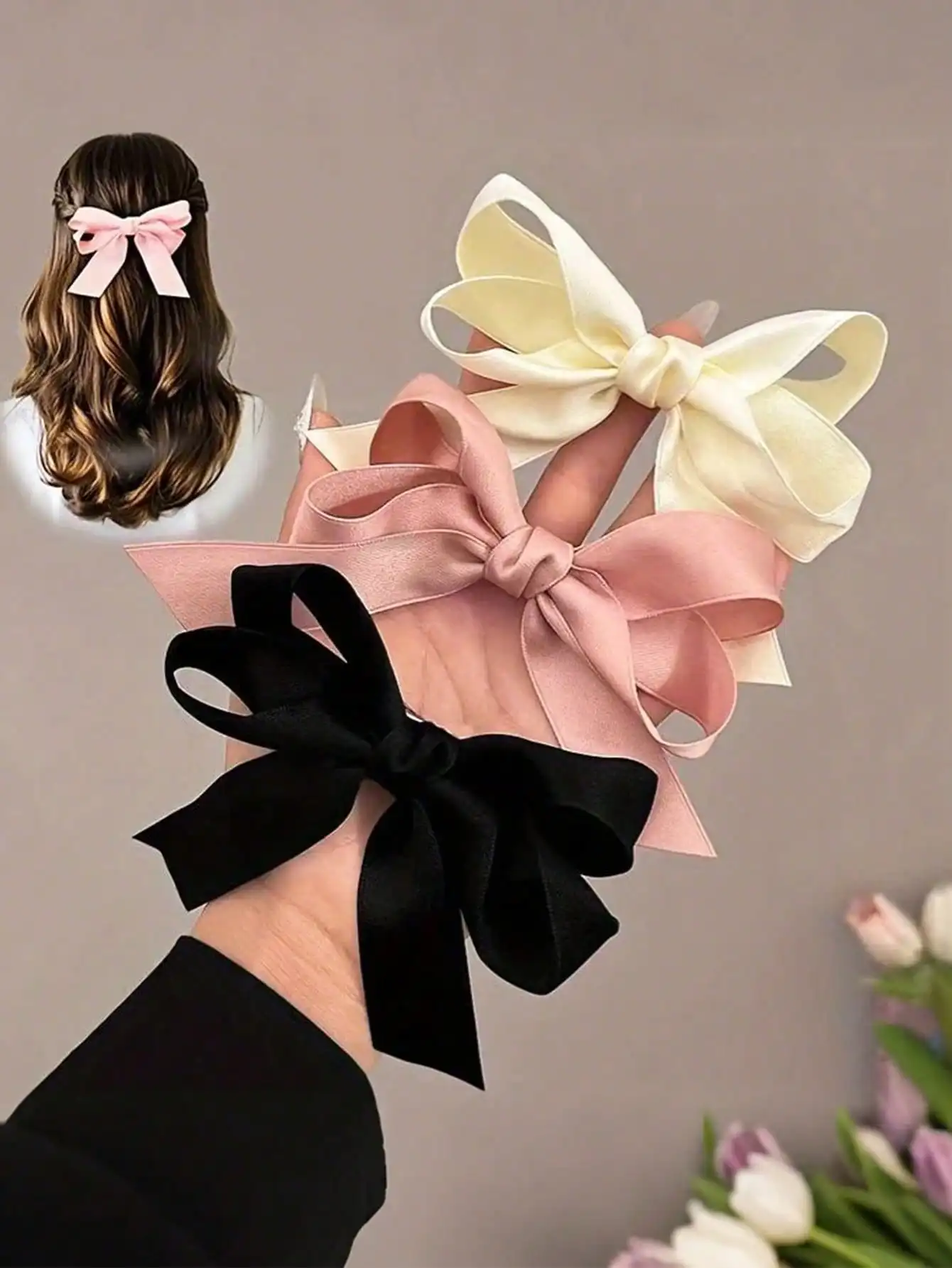 

3-piece set of women's fashionable bow hair clip set with cute fabric hair clip