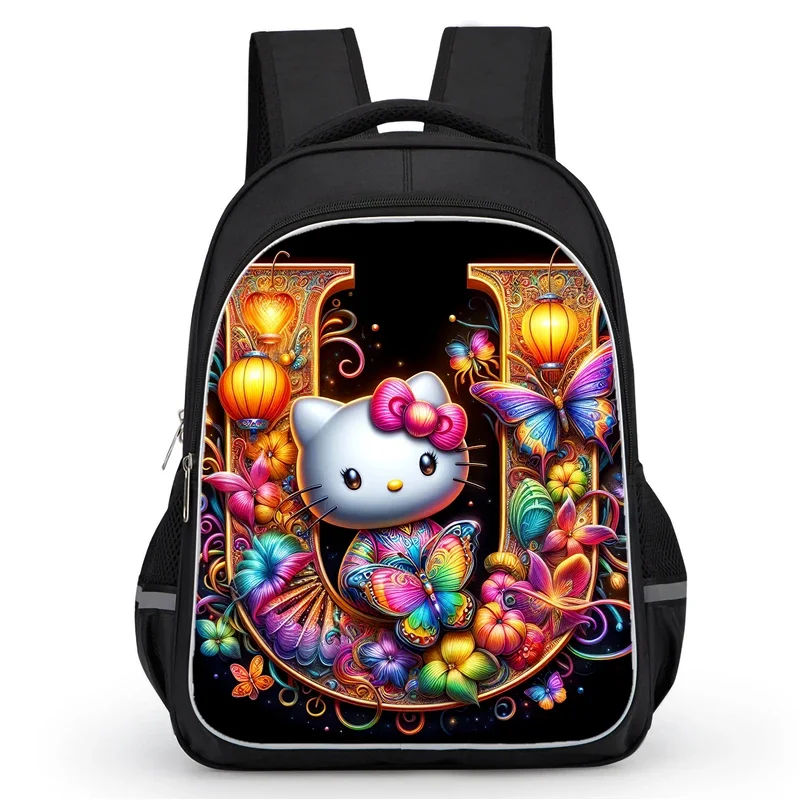 

School Backpack with Double Zipper Pocket,Cartoon Hel-loK-it-ty School Bags for Girls,Durable 16-in Child Backpack for Pupil