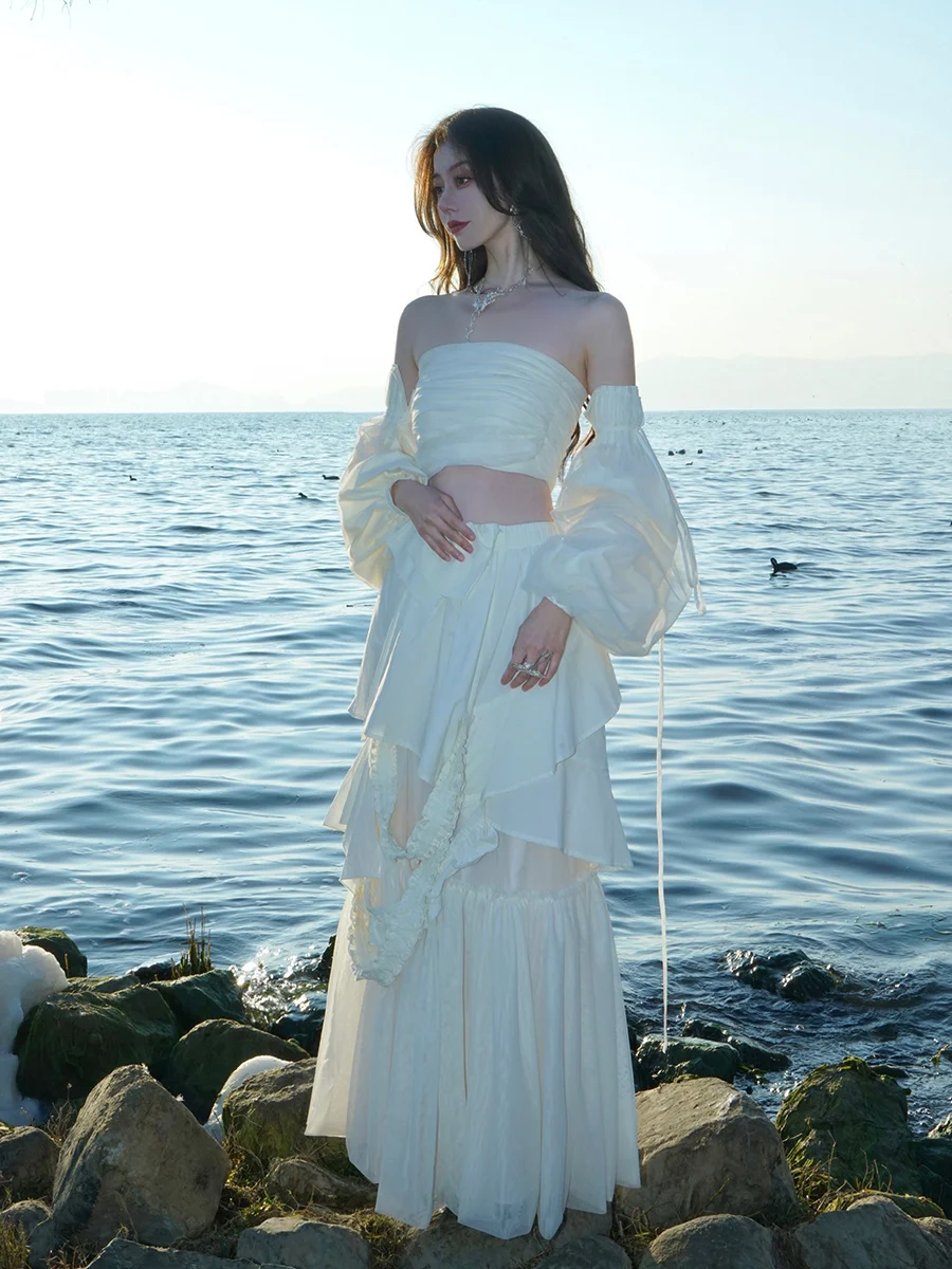 

ONMOON Spring Summer New Sle Women's f Skirt Tulle Gauze Pleated Fairy Skirt Original Design Romantic A-Line Skirt