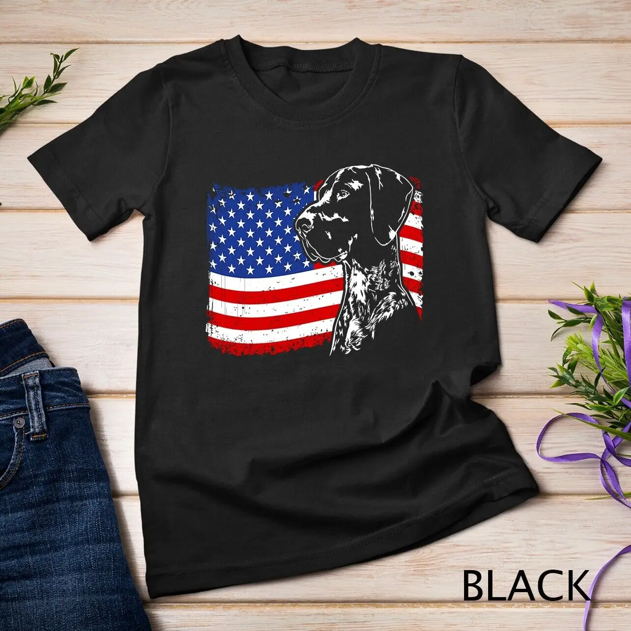 Proud German Shorthaired Pointer American Flag patriotic dog Unisex T-shirt