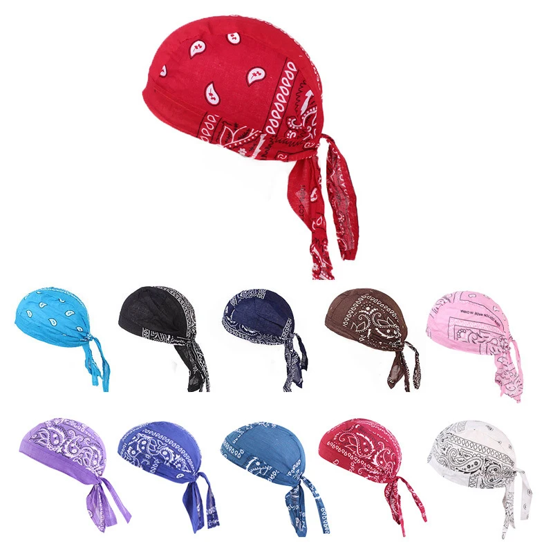 Algodão pirata bandana para homens e mulheres, headwraps, bicicleta headband, headcloth, suor Wicking Beanie, hip-hop turbante, cabeça cachecol