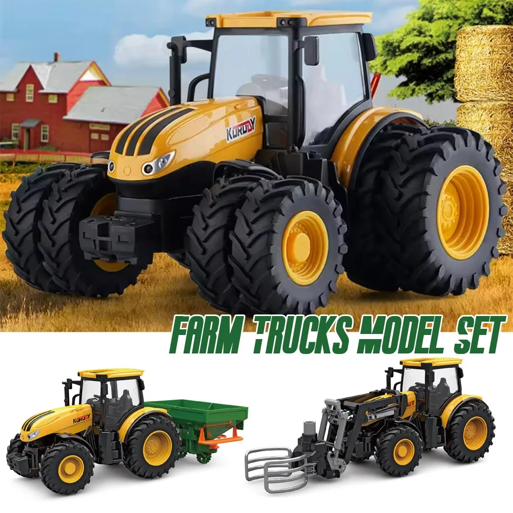 Farm Trucks Model Set 1/24 Dicast Tractor Toys for Children Sliding Agriculture Transporter Toys Engineering Farming Scene Gift