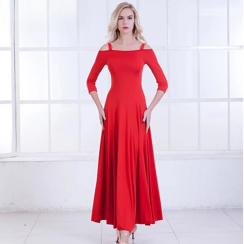 エレガントな社交ダンスドレス 女性用 モダンタンゴ ワルツ サルサ パフォーマンスウェア フリル裾と快適な生地