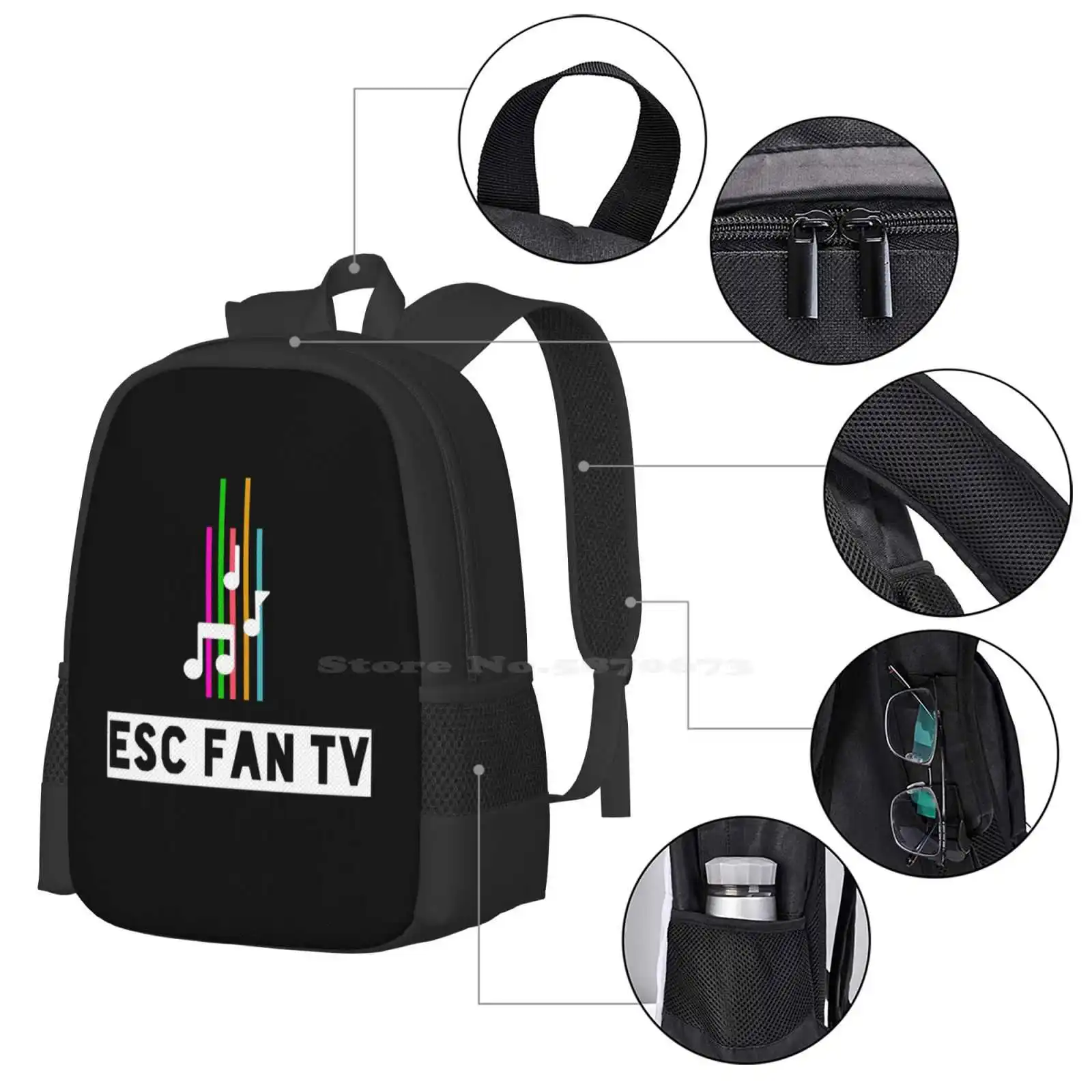 Official Esc Fan Tv Merch School Bags Travel Laptop Backpack Esc Fan Tv Song Contest