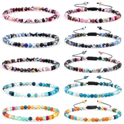 Adjustable Natural Stone Mini 4mm Agate Beads Bracelets for Women Men Charm Colorful Braided Elastic Bracelet Yoga Jewelry Gifts