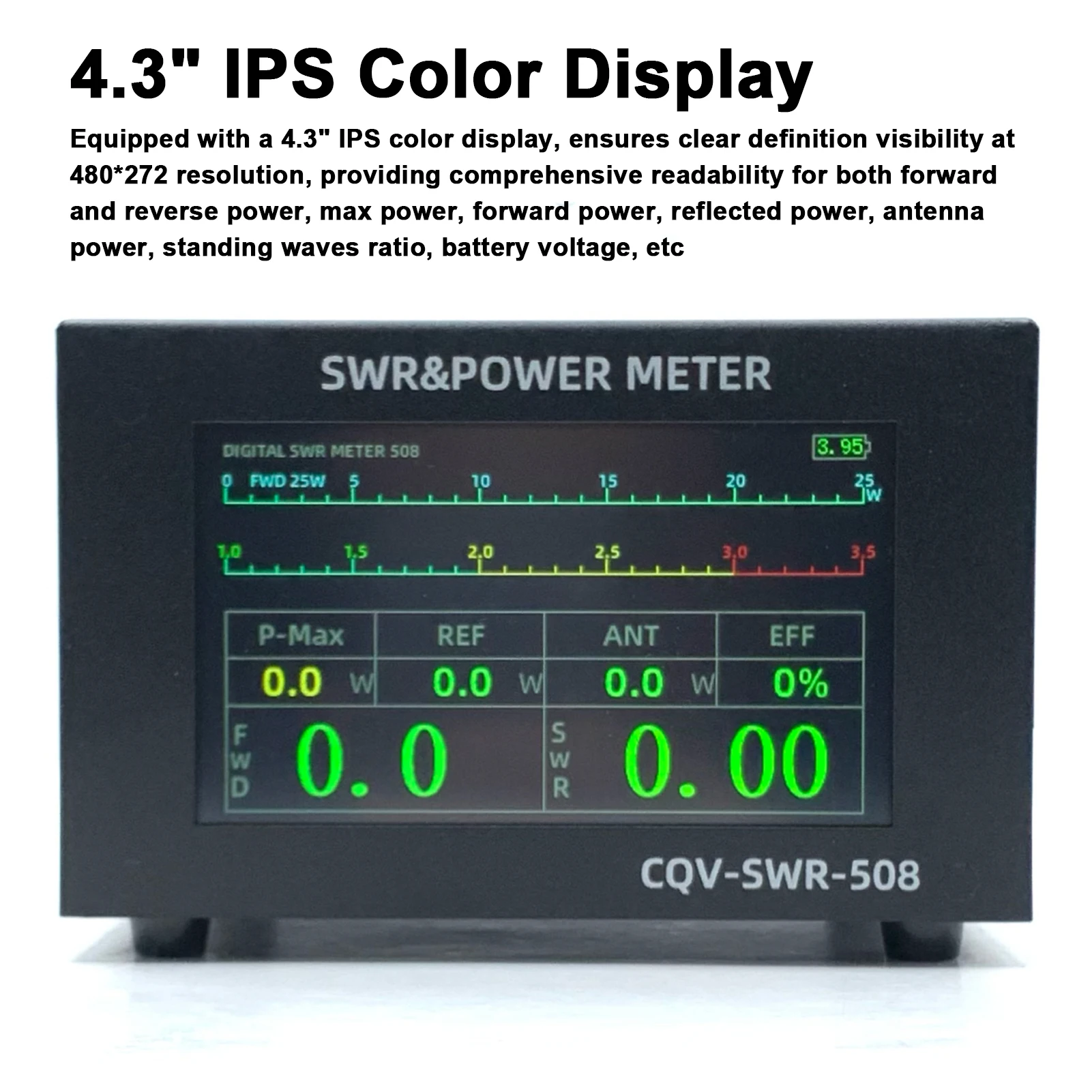 200W High Power Digital SWR Meter with 1.8-54Mhz Frequency 4.3 Inch  Color Display Auto Shut-off and Fine-Tuning Capabilities