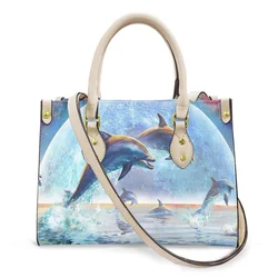 Belidome Blue Dolphin Print Luxuy Women Fashion Handbags Wallet Tote Bag Shoulder Bags Top Handle Satchel Purse Sac A Main