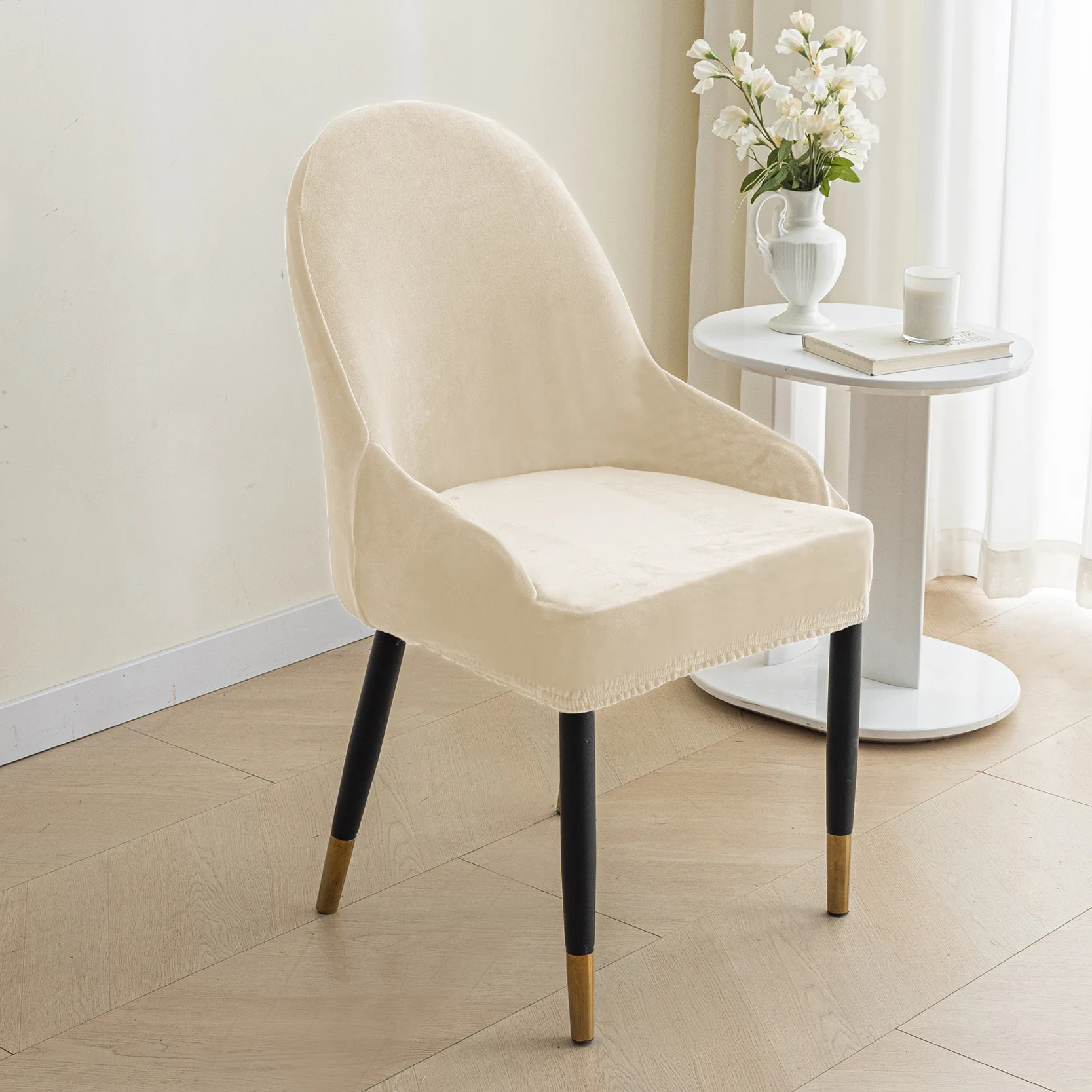 غطاء كرسي ثالب فضي مخملي ، أحادي اللون ، مانع للإنزلاق ، مسند ذراع متوسط ، مرن ، مقوى ، مسند ظهر سميك ، منزلي ، سميك 1