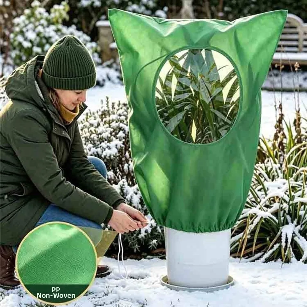 Non-Woven Fabric Plant Frost Protection Cover Breathable with Transparent Window Plant Anti-Freeze Cover Drawstring