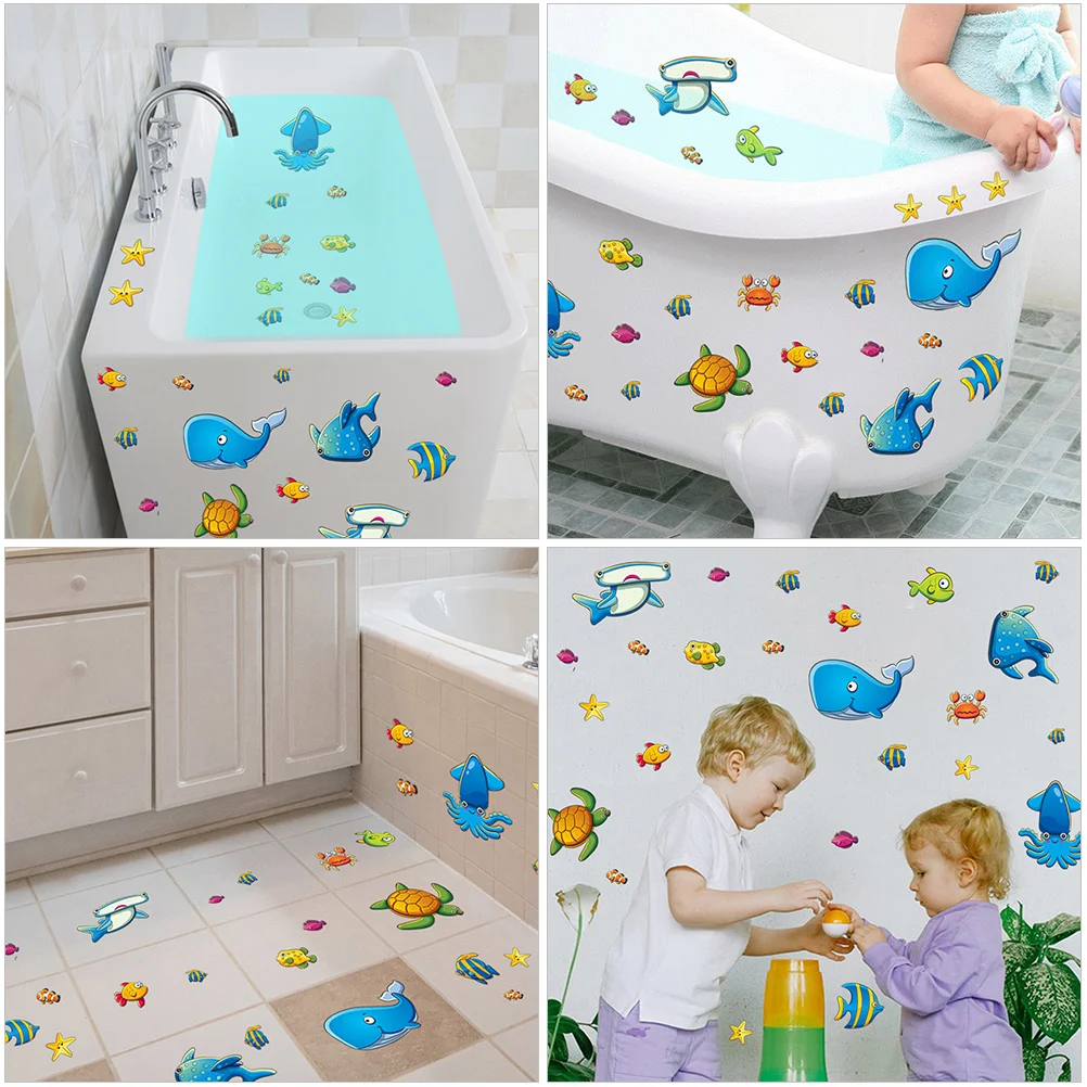 1 Set PVC Bathtub Sticker Marine Animals Bathtub Appliques Anti-Slip Wall Sticker Anti-Skid Floor Stickers Kids Bathroom Decals