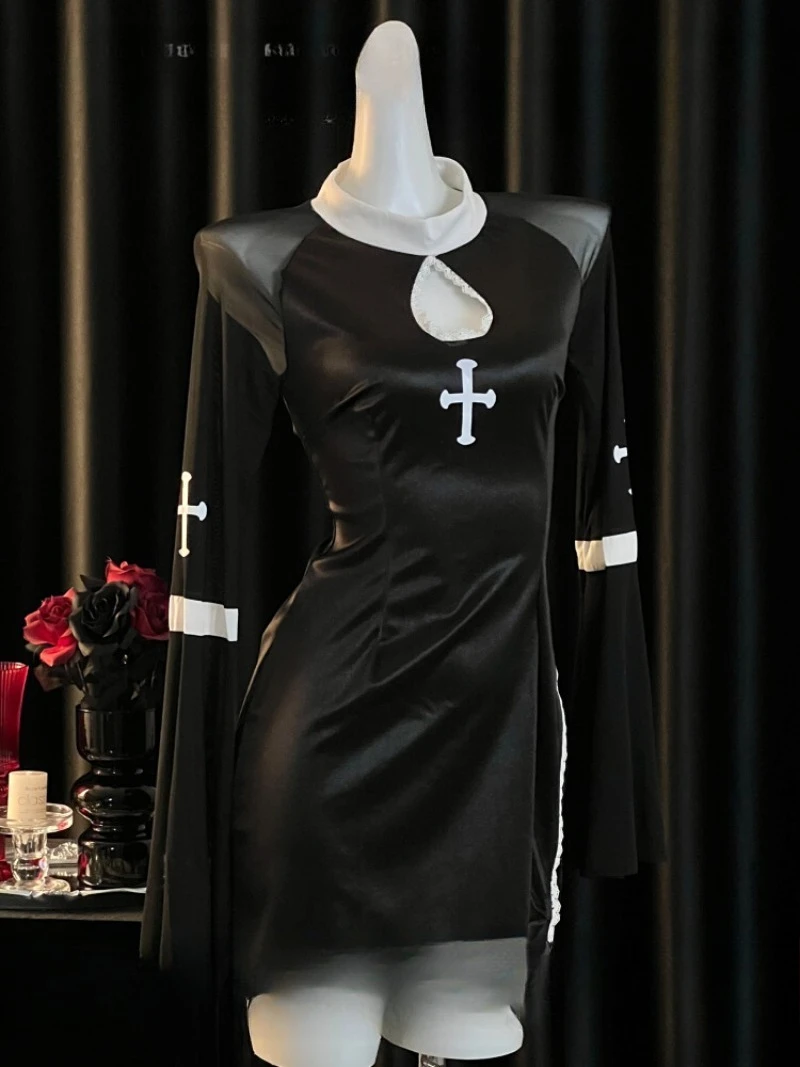 

Seductive Nun Cosplay Outfit for Women,Tight Body-hugging Long Dress,Roleplay Uniform for Date Night,Sexy Temptation Costume