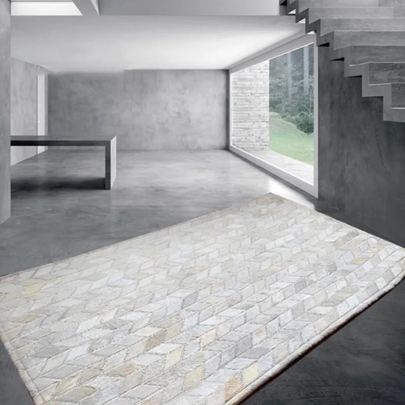 Solid Color Simple Living Room Carpet Genuine Cowhide Home Area Rug for Bedroom Decor Ins Modern Sofa Coffee Table Floor Mat
