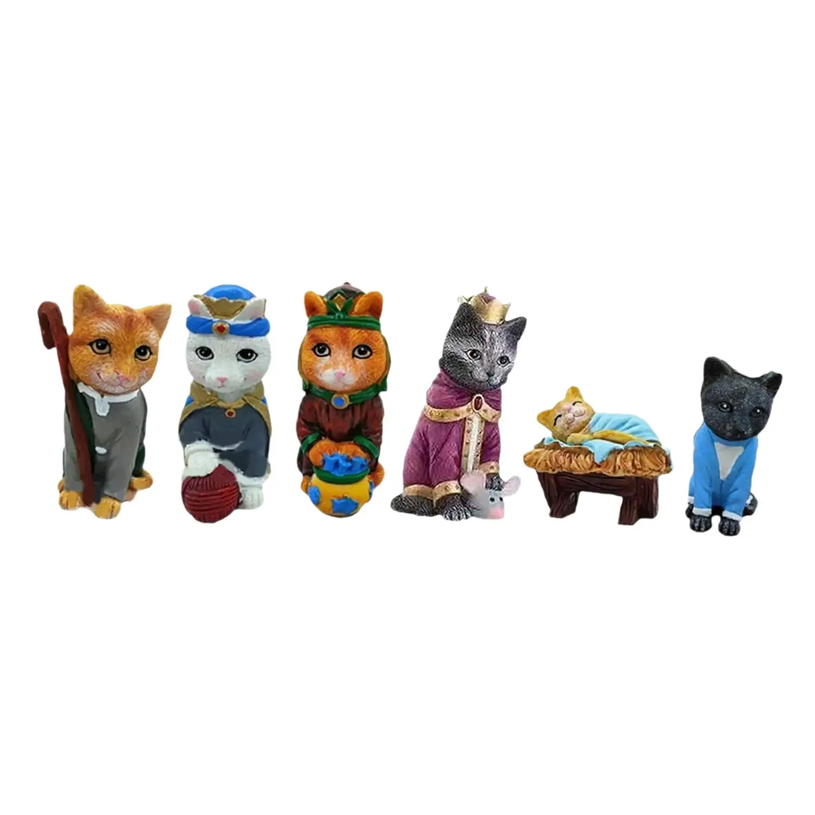 

6x Cat Figurines Resin Craft Cat Statues for Living Room Apartment Fireplace