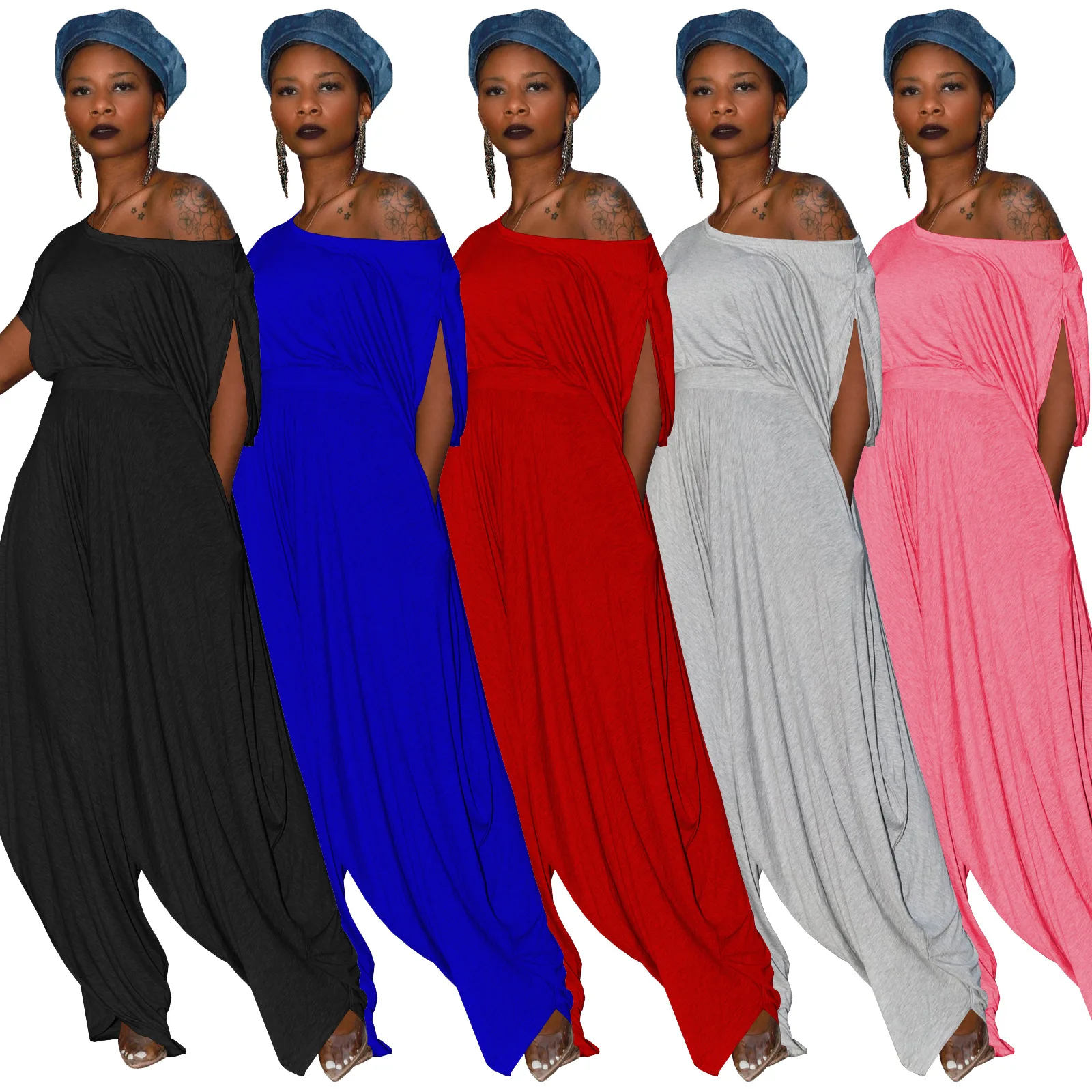 2025 Autumn New Women's Casual Solid Color Cotton Oblique Shoulder Harem Pants Suit Two-piece Suit Костюм Женский