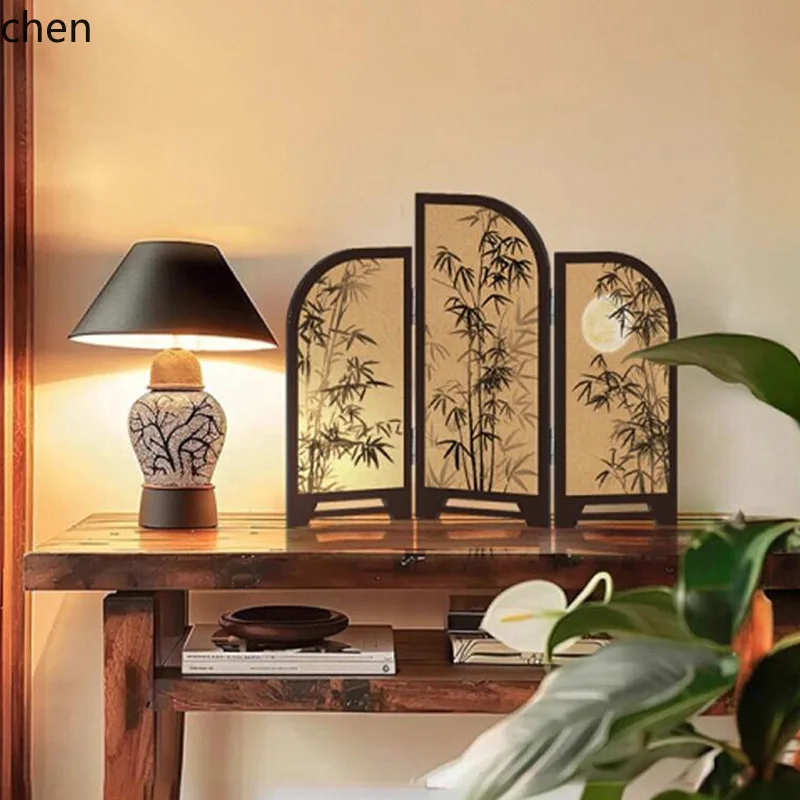 YFY  desktop ornaments new chinoiserie small screen tea table side cabinet chest of  decoration foldableretro display painting