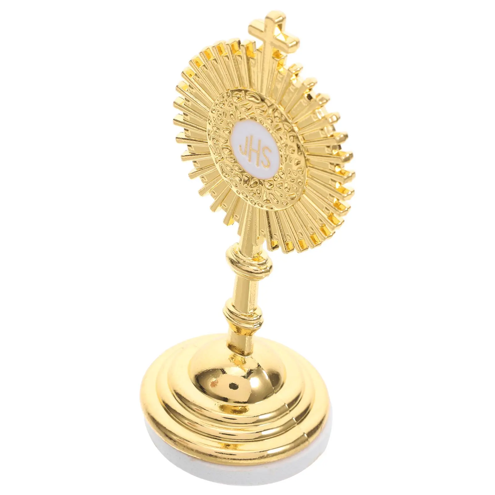 

Catholic Jesus Crucifix Cross Ornament 2 Pcs Golden Color Stand Desktop Decor Statue Metal Small Size Religious