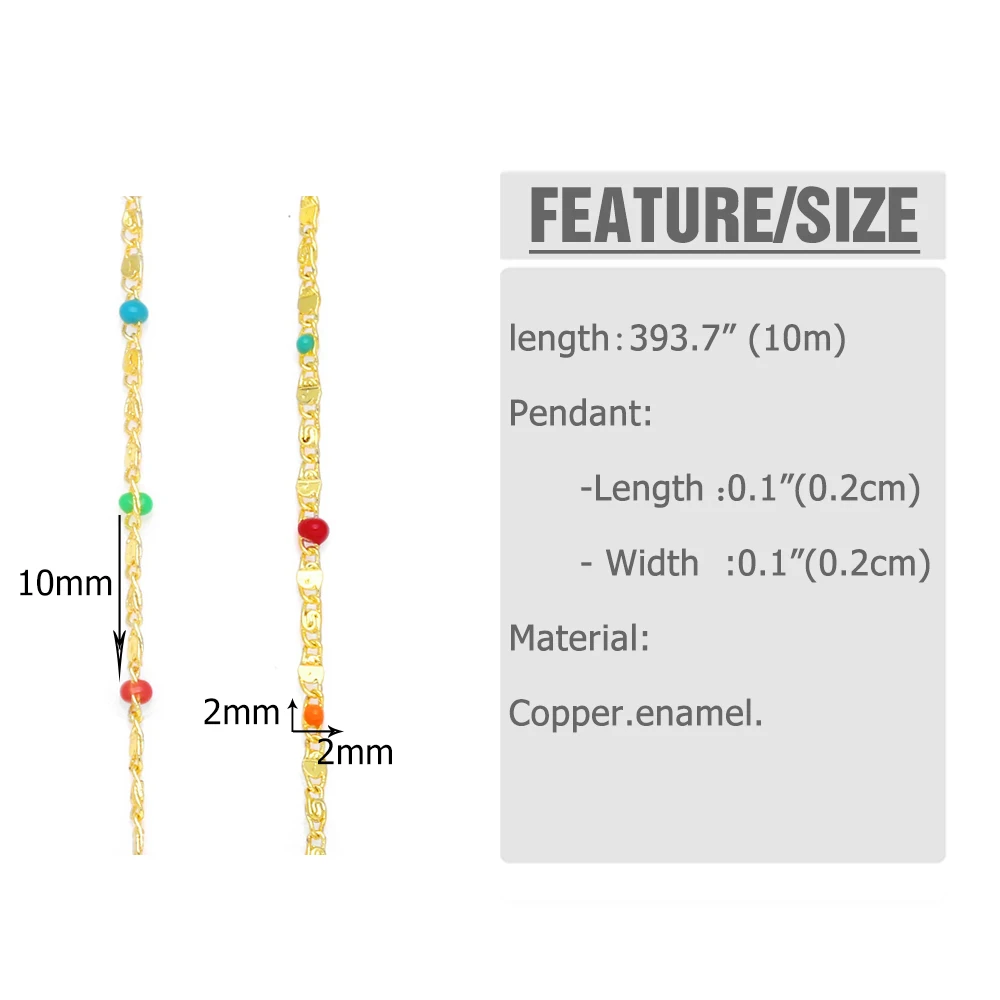 OCESRIO 10M Cute Colorful Beaded Chain for Jewelry Making Wholesale Gold Plated Copper Jewelry Creation Supplies cana064