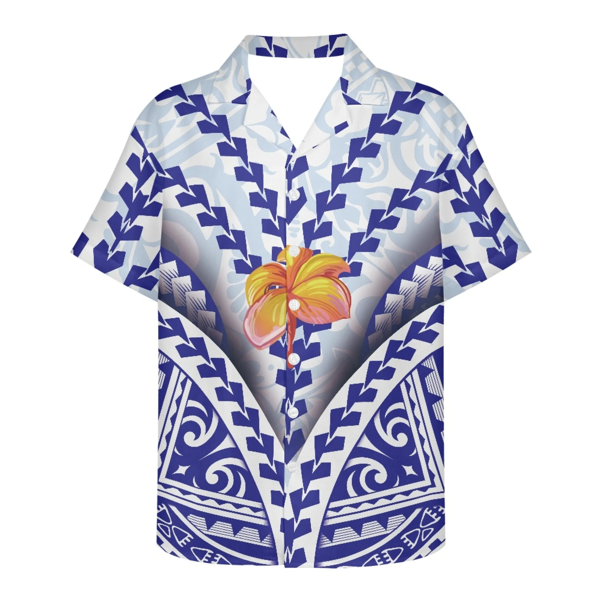 Koele Zomer Casual Shirt Polynesische Traditionele Tribal Tattoo Hawaiian Style Palm Tree Print Creatieve Korte Mouw Voor Mannen