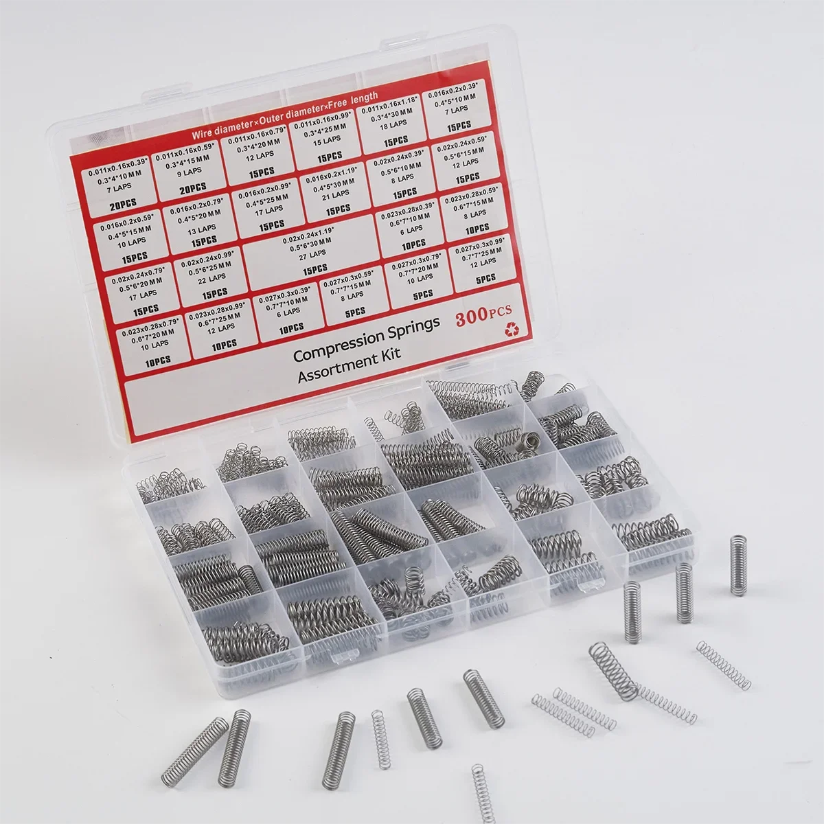 10-30mm Length Compression Spring Assortment Kit,300Pcs 23 Sizes,304 Stainless Steel Small Spring Mechanical Mini Springs
