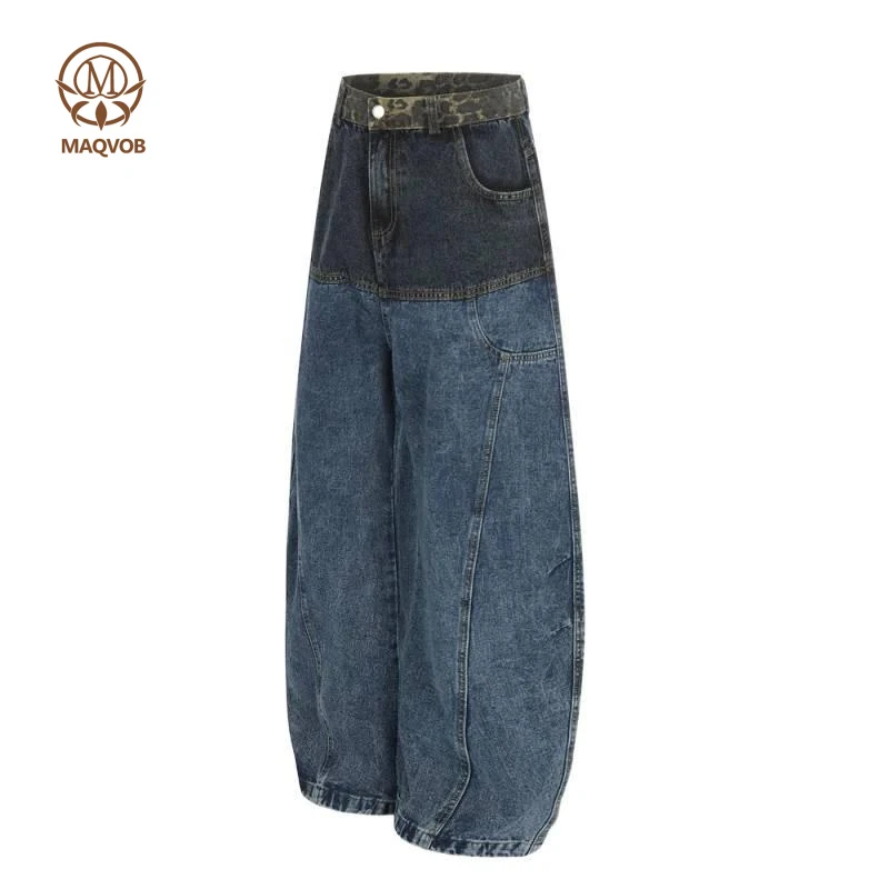MAQVOB High Quality EU US Size Lxury Street YK2 Fashion Loose-Fitting Casual Oversize Vintage Denim Floor-Length Pants