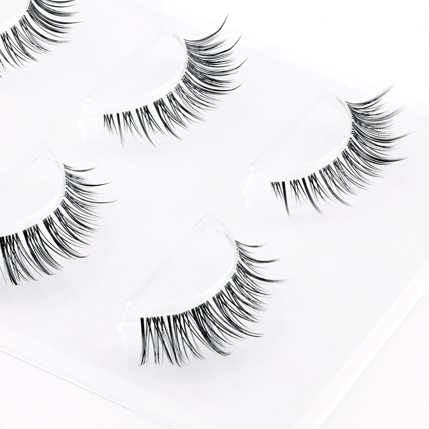 3D 밍크 속눈썹 3쌍 짧은 밍크 속눈썹 투명 밴드 내추럴 블랙 밍크 인조 속눈썹 풀 스트립 속눈썹 재사용 가능