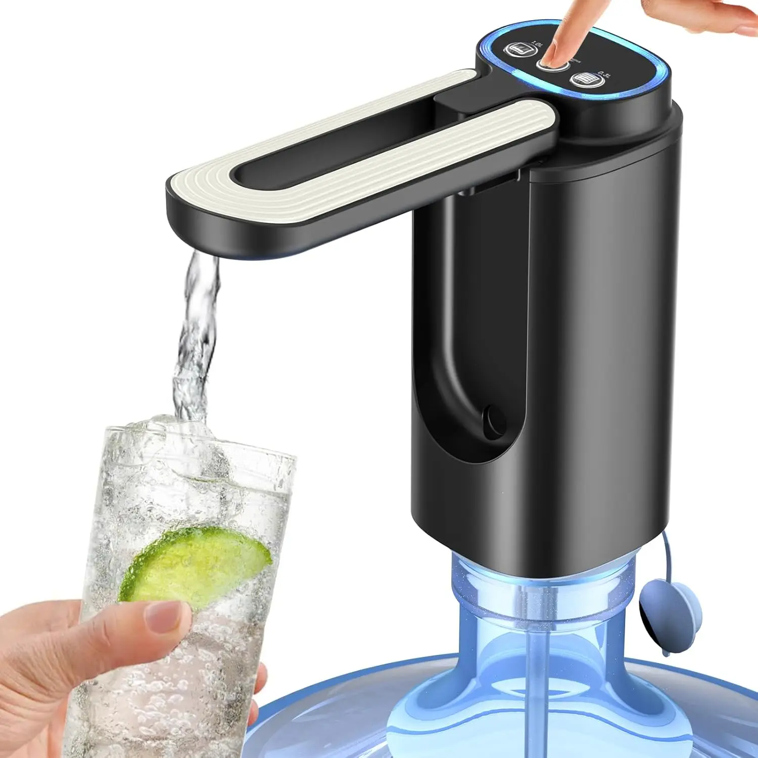 3 Mode Foldable Nozzle Electric Water Dispenser Pump for 5 Gallon Bottles, Portable and Rechargeable