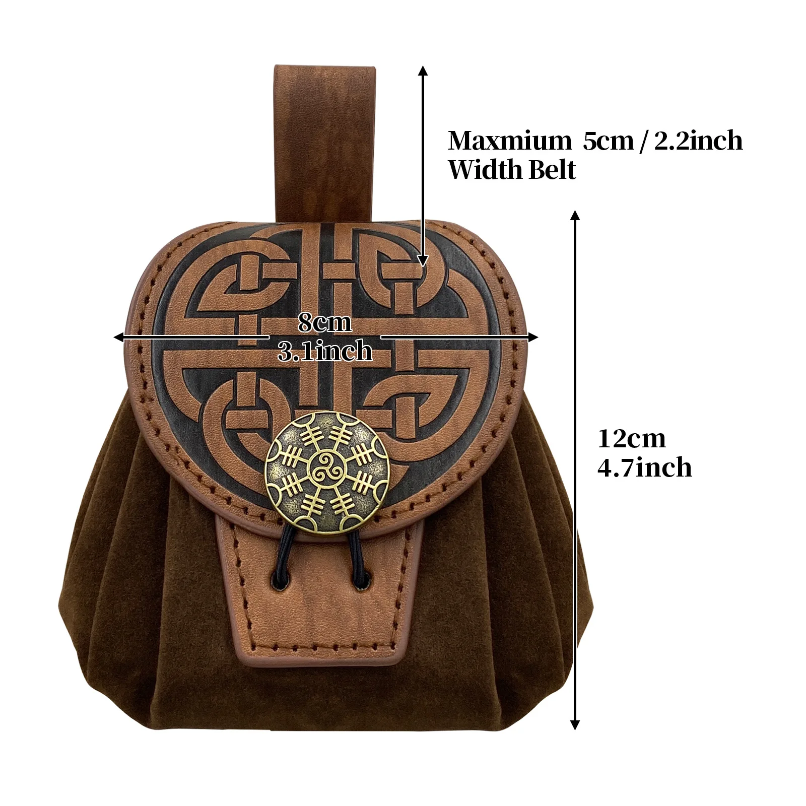 Steampunk Medieval Punk Style Fanny Packs for Men Pu Leather Coin Purse Hangable Belt Waist Bag Drawstring Hip Belt Bag Cosplay