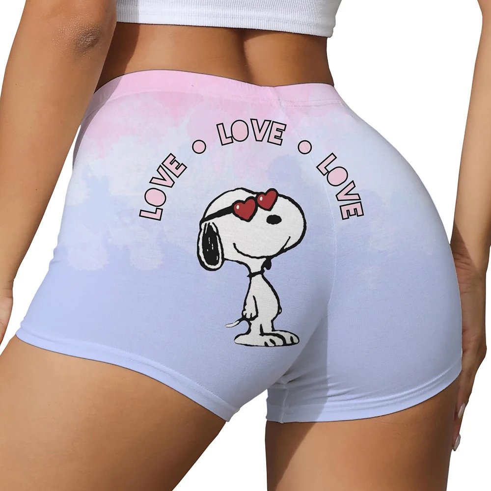 여성용 스누피 프린트 힙 리프트 요가 반바지 운동 하이 웨이스트 플리츠 힙 리프트 바지