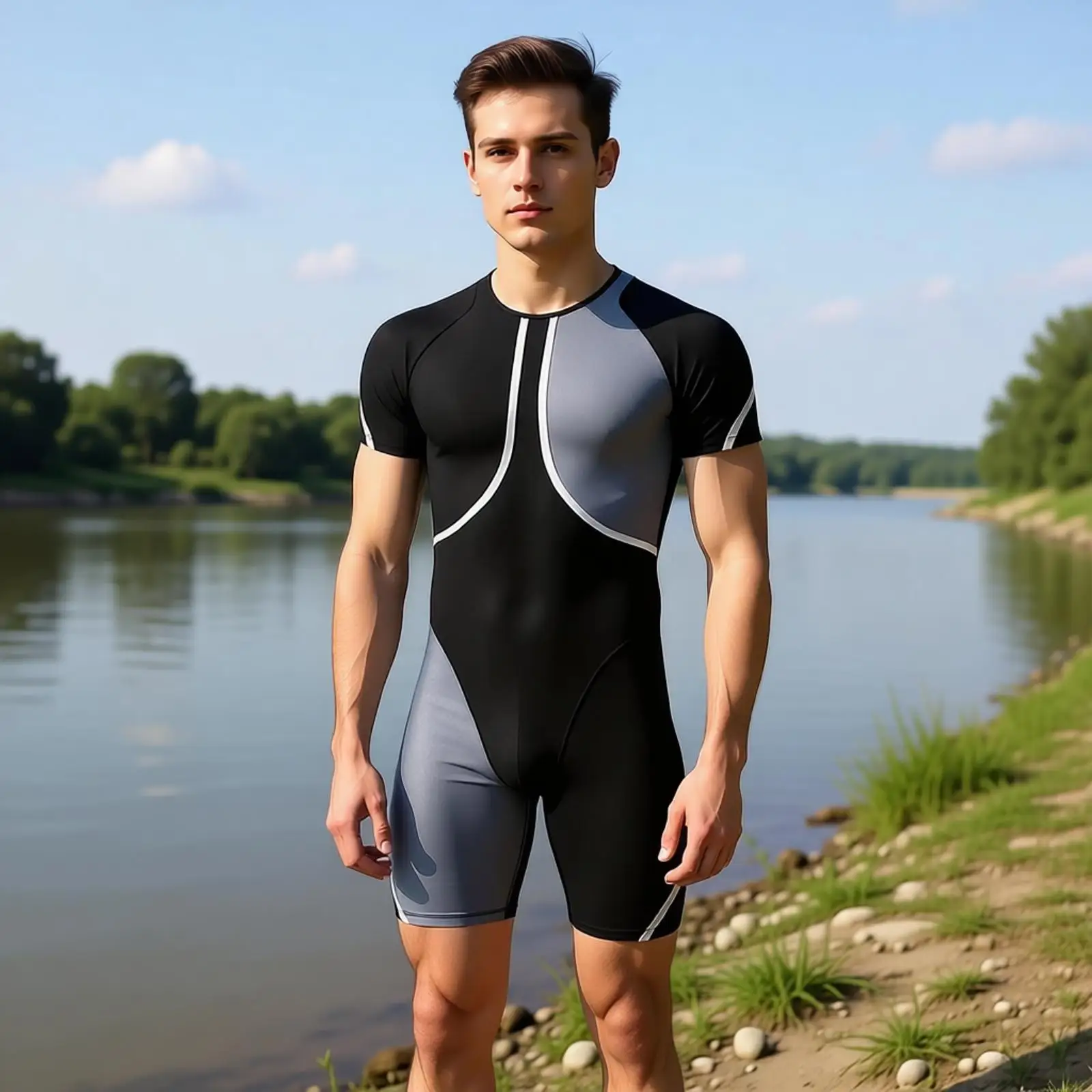 3MM Neopren One-Piece Short Sleeve Color Block Swimsuit Men Women Full Body Wetsuit Sunscreen Warm Swimsuit Swimming Surfing