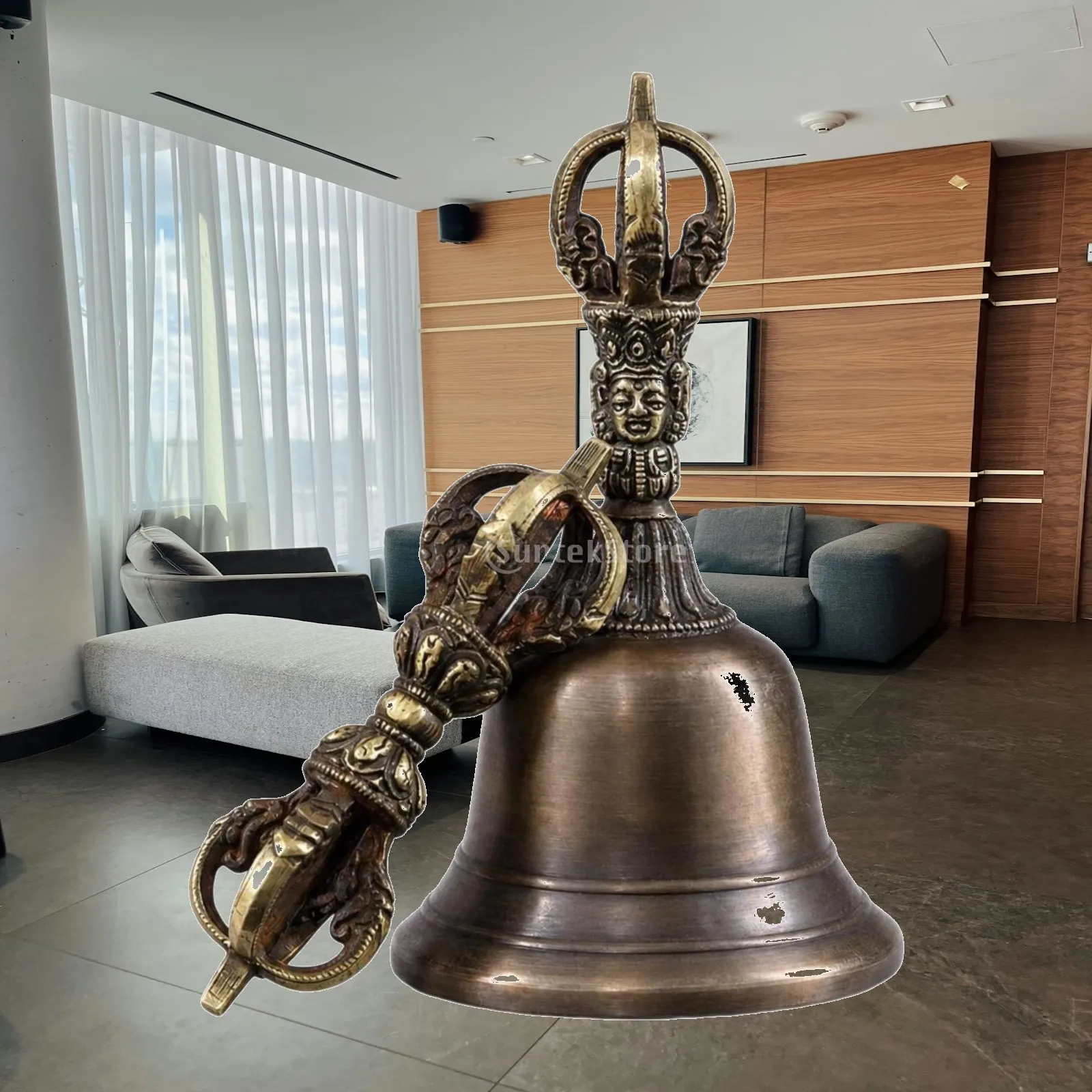 Vajra Bell Antique-Style Bell with Vajra Handle Bronze-Colored for Meditators, Collectors, Chanting, Meditation, Altar