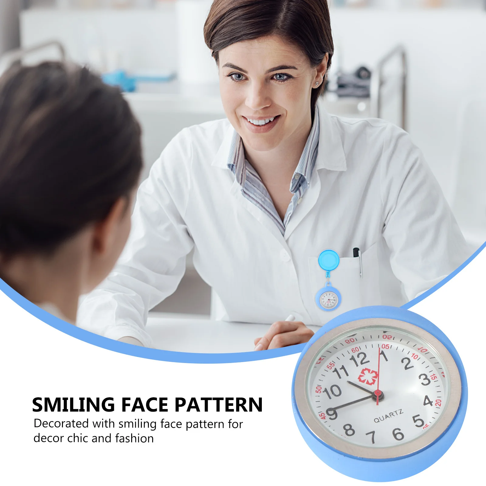

Badge Reel Pocket Watch Smiling Face Pattern Clip-on Hanging Watch Durable Lightweight Accurate Time Keeping for Nurses
