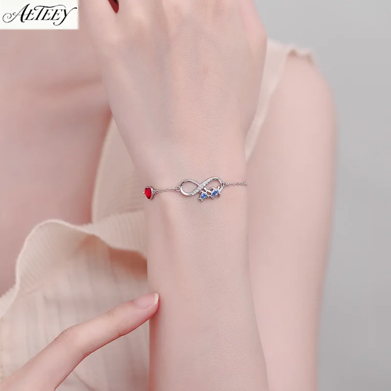 S925 Silver Infinity Heart Zircon Bracelet Colorful Diamond Trendy Personalized Women Wrist Jewelry